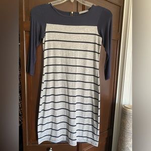 Navy and gray striped dress.
